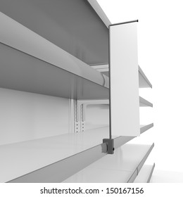 Supermarket Empty Shelves. 3d Render