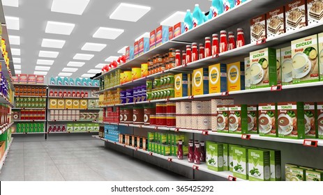 Supermarket Interior Shelves Full Various Products Stock Illustration