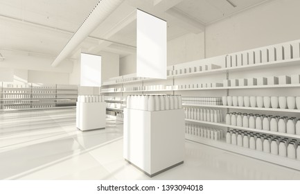 Supermarket Mockup With Hanging Posters 3d Rendering