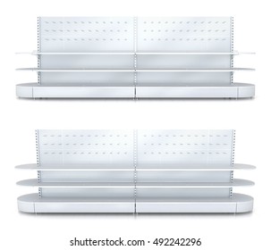 Supermarket Shelves With Peg On A Pegboard. Retail Store Equipment. 3d Image. Isolated On White