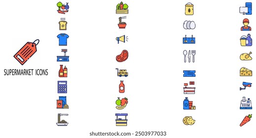 Supermarket simple concept 32 colour icons set. Contains such  price tag, credit card, supermarket etc.Vector illustration. - Powered by Shutterstock