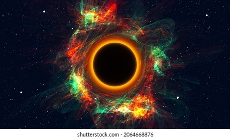 Supernova explosion with 3d render sucking matter into infinite space. Gravitational apocalypse with futuristic glow. Ecumenical armageddon with bright destruction of solar system.