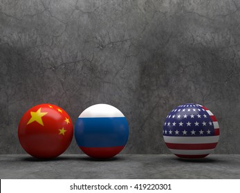 Superpower Country Flag America, China, Russia.3D Rendering