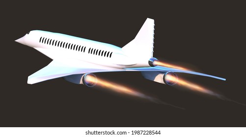 Supersonic Flight, The Plane To Travel Faster Than Ever. Unlike Other Commercial Flights, It Has Double The Speed. 3d Render