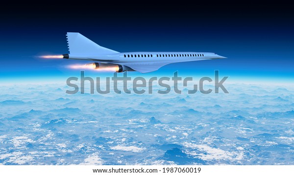 Supersonic flight, the plane to travel faster than\
ever. Unlike other commercial flights, it has double the speed. 3d\
render