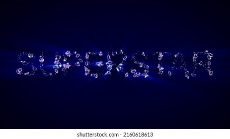 Superstar - Text Of Diamonds With Blue Light Rays, Isolated - Object 3D Rendering