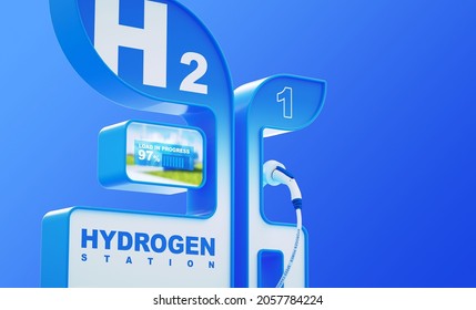 Supply hydrogen for vehicles. Blue background. 3D Render. - Powered by Shutterstock