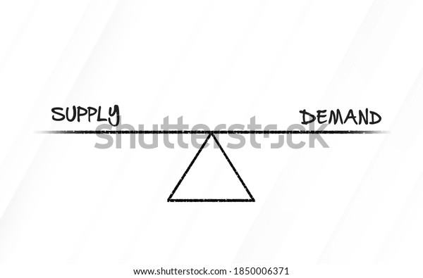 Supply vs demand seasaw diagram in balance.\
Minimal with white\
background