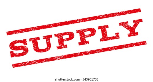 Supply watermark stamp. Text caption between parallel lines with grunge design style. Rubber seal stamp with unclean texture. Glyph red color ink imprint on a white background.