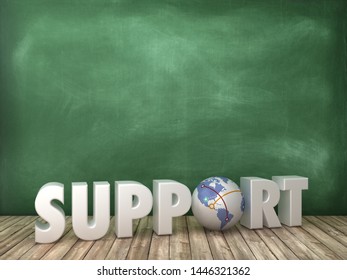 SUPPORT 3D Word with Globe World on Chalkboard Background - High Quality 3D Rendering