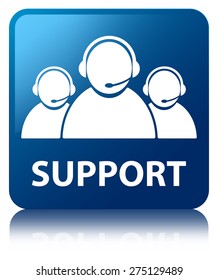 Support (customer Care Team Icon) Blue Square Button