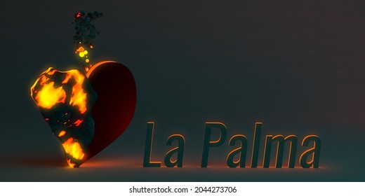 Support for the island of La Palma in the Canary Islands Spain by the eruption of a volcano. 3D illustration.