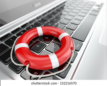 Support. Laptop and life preserver for first help. 3d
