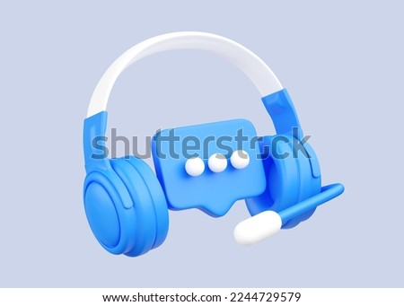 Support service 3d render icon - operator headphones with microphone for costumer communication. Wireless earphone. Help device illustration concept isolated on gray background. 3D Illustration