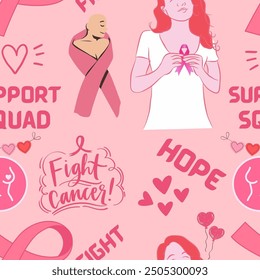 Support squad Breast Cancer Awareness pink ribbon illustration pattern design to celebrate Breast Cancer Awareness Month in October - Powered by Shutterstock