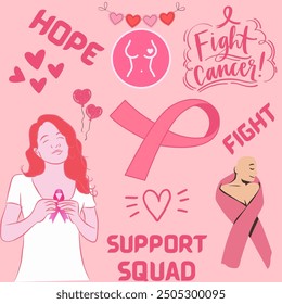 Support squad Breast Cancer Awareness pink ribbon illustration pattern design to celebrate Breast Cancer Awareness Month in October - Powered by Shutterstock