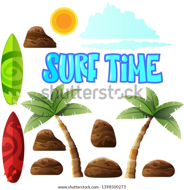 Surf Illustration Graphics Vectors Set\
Typography Ocean Surf w Wave Summer Tropical Heat Set Surf Print\
Vector Set Rock\
Illustration