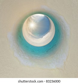 Surf Wave On Beach. Spherical Tunnel