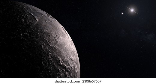 Surface of Exoplanet Proxima Centauri b with Alpha Centauri binary stars. 3d render
