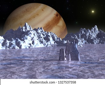 Surface Of The Jupiter Moon Europa.3d Illustration