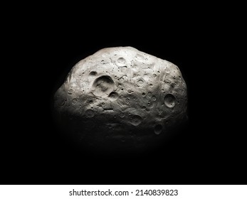 Surface of a large asteroid with impact craters in space. Asteroid isolated on a black background 3d illustration. 