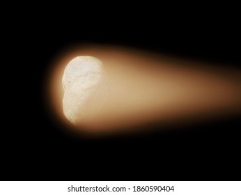 surface of a large glowing comet on a black background 3D illustration.