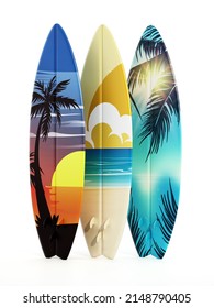 Surfboards isolated on white background. 3D illustration.