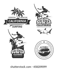 Surfing Logo Set Vector Surfing Labels Stock Vector (Royalty Free ...