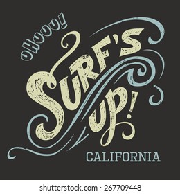 Surfs Up hand-lettering, t-shirt typographic design