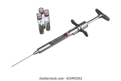 Surgical steel dental syringe with anesthetic cartridges. 3D Rendering