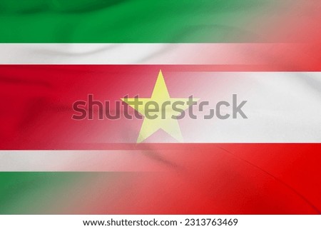 Suriname and Austria official flag international contract AUT SUR symbol country Austria Suriname patriotism. 3d image Stock fotó © 
