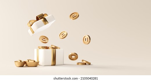 Surprise White Gift Box With Gold Money Happy Chinese New Year Open Gift 3d Render