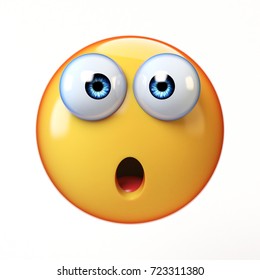 Surprised Emoji Isolated On White Background, Shocked Emoticon 3d Rendering