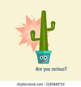 Surprised Green Cactus With Text 