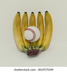 The Surreal Bananas - Baseball Glove And The Ball 3d Illustration