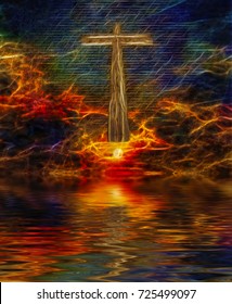 Surreal Digital Art Christian Cross Above Stock Illustration 725499097 ...