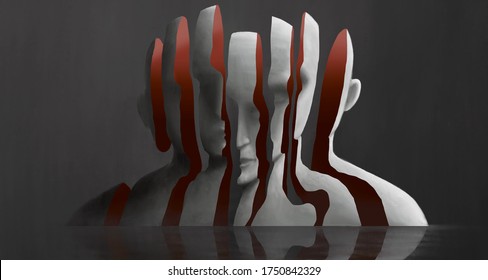 Surreal painting of broken man , emotion depression sad alone and sorrow concept. portrait artwork, psychology illustration