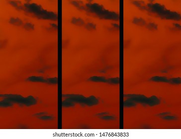 A surreal red and black triptych cloud abstract