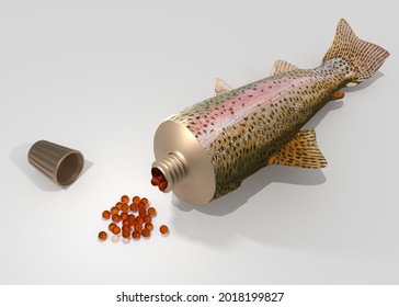 The surreal tube - fish with caviar 3d illustration