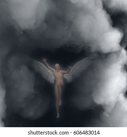 Ilustrasi Stok Surrealism Naked Man Wings Represents Angel