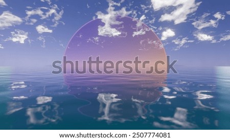 Image, Stock Photo A dreamlike scene of a windswept field with vibrant yellow flowers in motion, framed by a tranquil grove and a misty morning sky