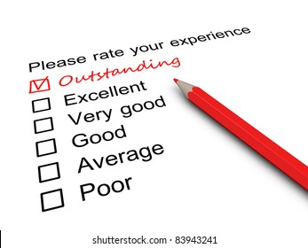 Survey form with a tick placed in Outstanding checkbox.