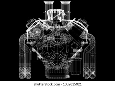 Car Engine Xray Blue Transparent Isolated Stock Illustration 189640916