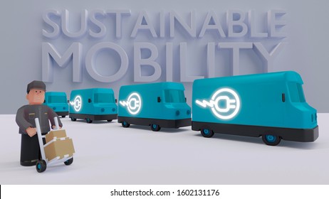 Sustainable Mobility In Companies.
Fleet Of Electric Vehicles.
Fleet Zero Emissions. 3d Illustration