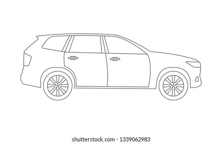 SUV Car Outline Icon. Side View. Crossover Utility Vehicle Silhouette. 