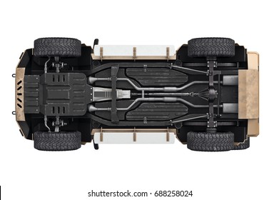 Suv car suspension transport 4wd, bottom view. 3D rendering