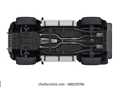 Suv car transport 4wd suspension, bottom view. 3D rendering