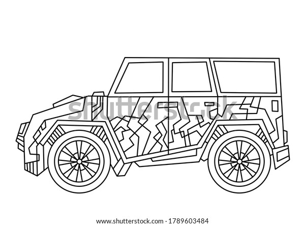SUV cars.\
Big car. Coloring book for children. Road car, truck, traffic.\
Simple lines, author\'s\
illustrations.