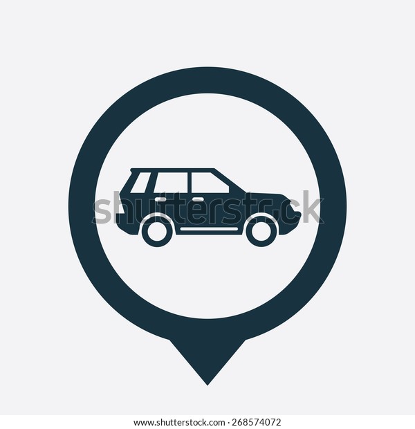suv icon map pin on
white background 