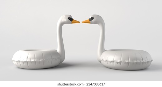 Swan Float. Inflatable Beach Or Pool Toy. Copy Space. 3D Illustration.